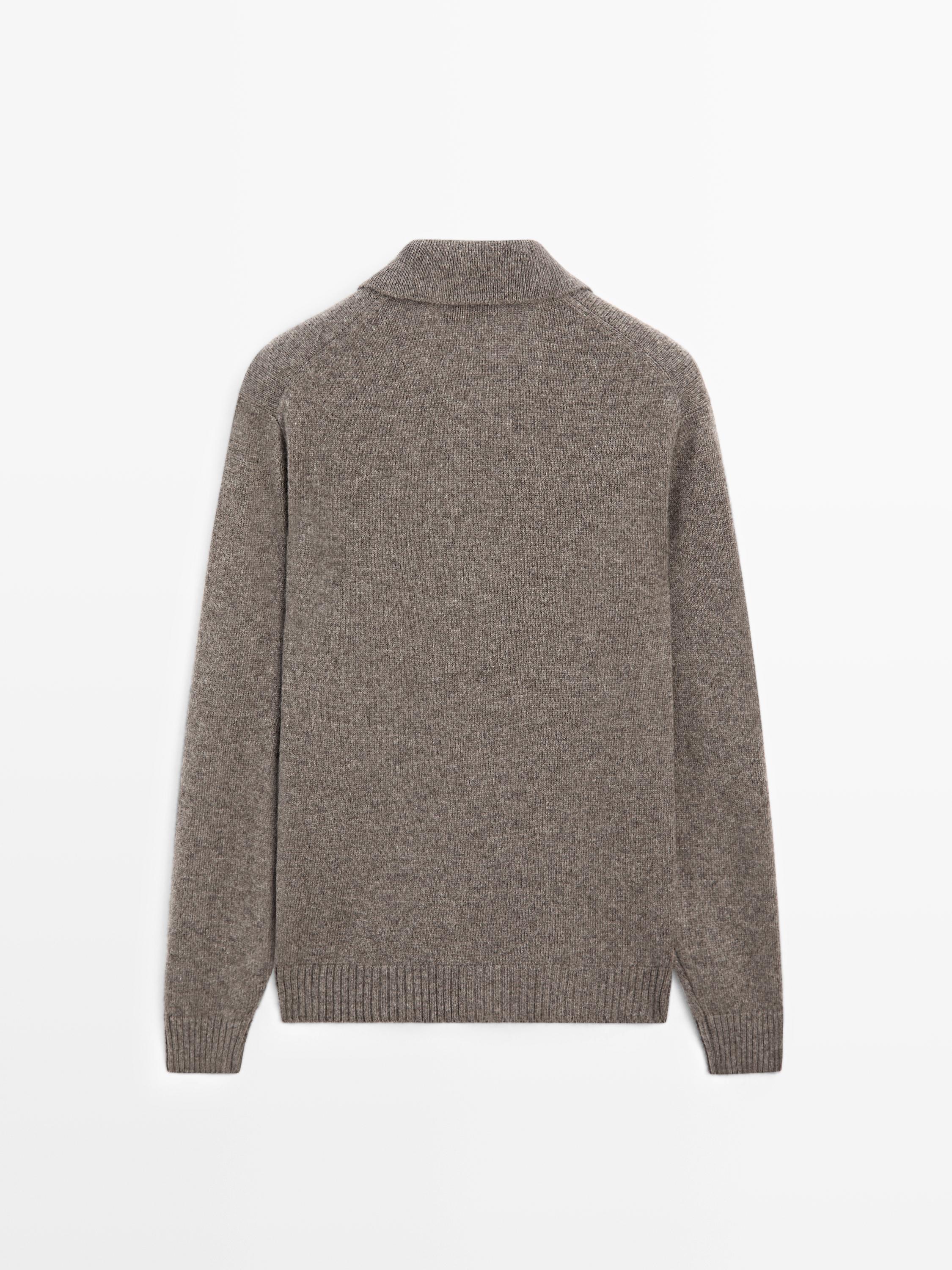 Wool blend knit polo sweater
